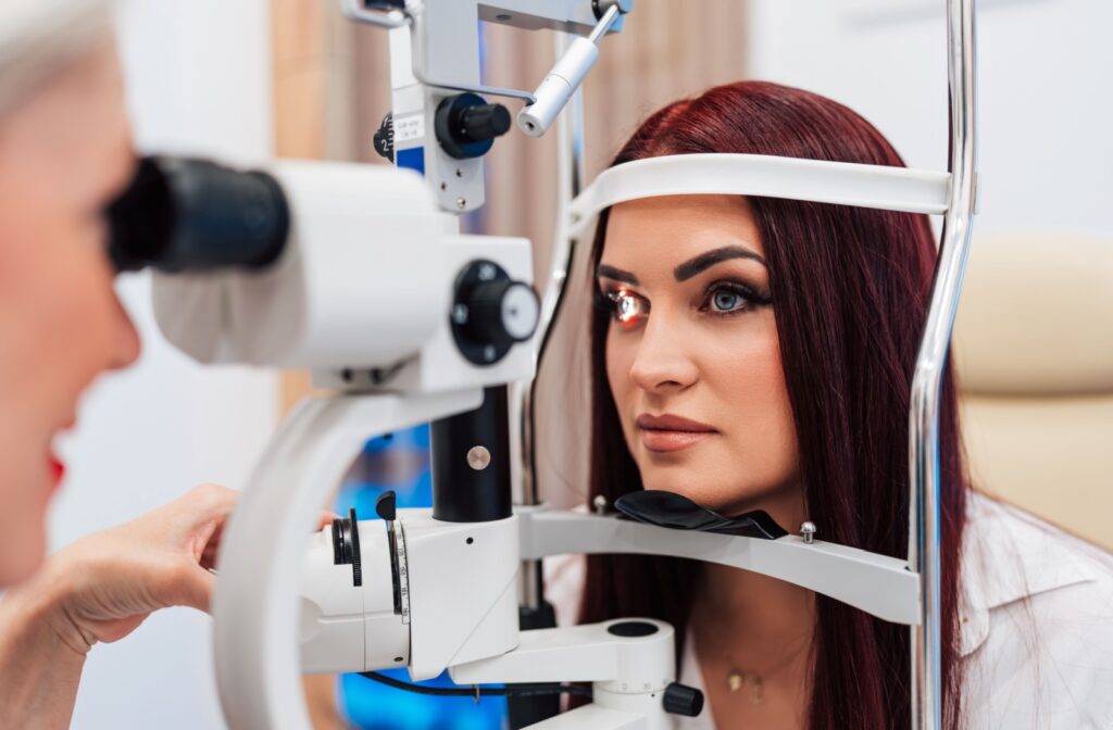 Woman visiting optometrist to get an eye exam